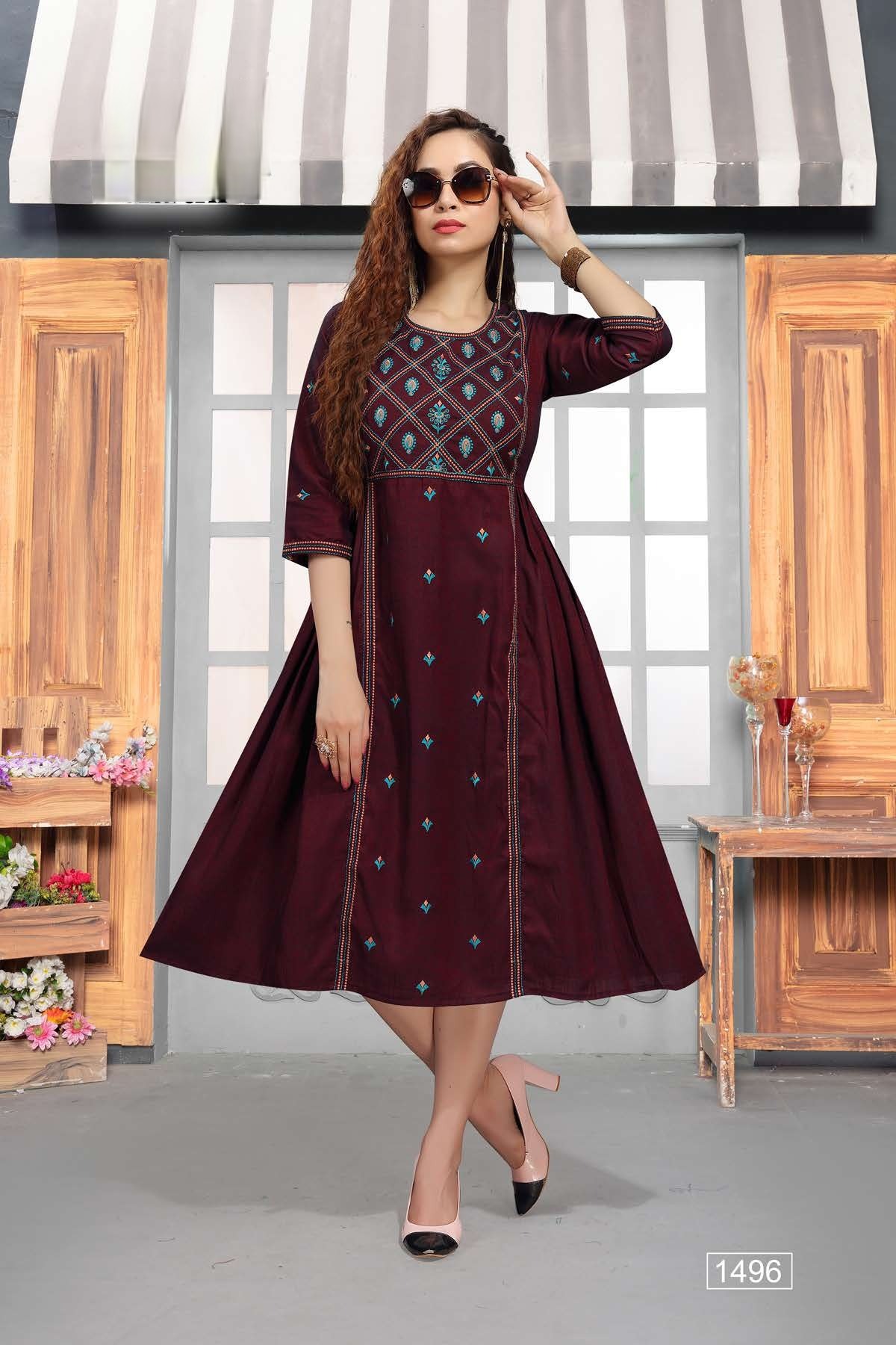 Chutki 1490 Latest Regular Wear Rayon Embroidery Designer Kurti Collection